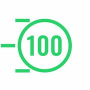 Un nombre vert 100 à l'intérieur d'un cercle avec trois lignes, symbolisant la vitesse - idéal pour présenter 3.d Optimisation Performances WordPress PageSpeed Insights ou les meilleurs scores en matière de performance des pages. WordPress