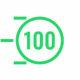 Un nombre vert 100 à l'intérieur d'un cercle avec trois lignes, symbolisant la vitesse - idéal pour présenter 3.d Optimisation Performances WordPress PageSpeed Insights ou les meilleurs scores en matière de performance des pages. WordPress
